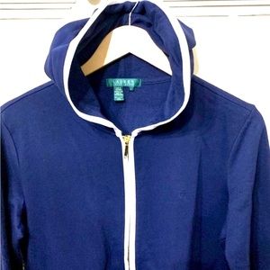 Lauren RL Cardigan NWOT Sweater Hoodie Navy Blue White L